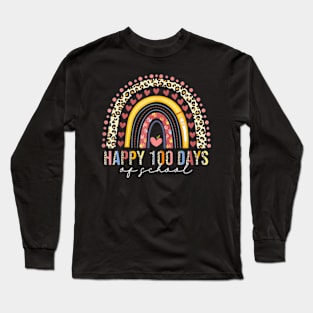 100Th Day Of School Teacher 100 Days Rainbow Leopard Long Sleeve T-Shirt